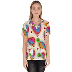 Love Hearts Shapes Doodle Art Scrub Top