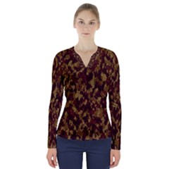 Camouflage Tarn Forest Texture V-neck Long Sleeve Top