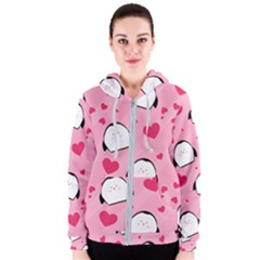 Penguin Love Pattern Women s Zipper Hoodie by Bigfootshirtshop