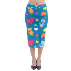 Robot Love Pattern Midi Pencil Skirt