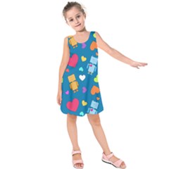 Robot Love Pattern Kids  Sleeveless Dress by Bigfootshirtshop