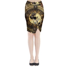 Wonderful Steampunk Desisgn, Clocks And Gears Midi Wrap Pencil Skirt by FantasyWorld7