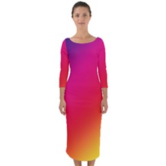 Spectrum Background Rainbow Color Quarter Sleeve Midi Bodycon Dress