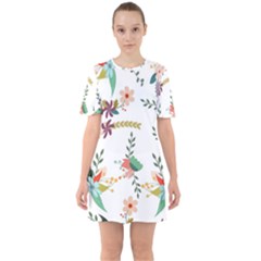 Floral Backdrop Pattern Flower Sixties Short Sleeve Mini Dress by Celenk