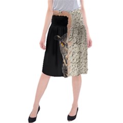 Owl Hiding Peeking Peeping Peek Midi Beach Skirt by Celenk