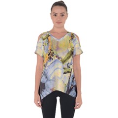 Flower Texture Pattern Fabric Cut Out Side Drop Tee by Celenk