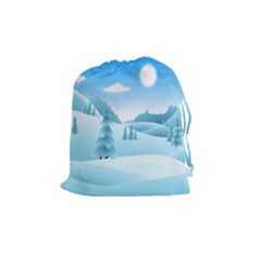 Landscape Winter Ice Cold Xmas Drawstring Pouches (medium) 