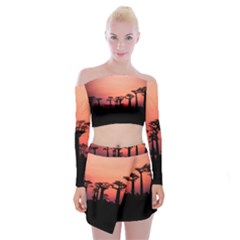 Baobabs Trees Silhouette Landscape Off Shoulder Top With Mini Skirt Set