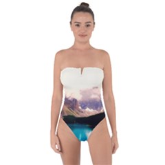 Austria Mountains Lake Water Tie Back One Piece Swimsuit by BangZart