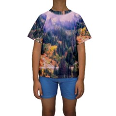 Landscape Fog Mist Haze Forest Kids  Short Sleeve Swimwear by BangZart