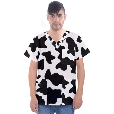 Animal Print Black And White Black Men s V-neck Scrub Top by BangZart