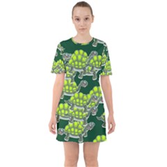 Seamless Tile Background Abstract Sixties Short Sleeve Mini Dress by BangZart