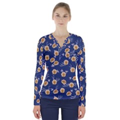 Golden Roses V-neck Long Sleeve Top