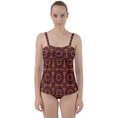 Geometric Pattern Twist Front Tankini Set by linceazul