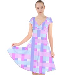 Gingham Nursery Baby Blue Pink Cap Sleeve Front Wrap Midi Dress