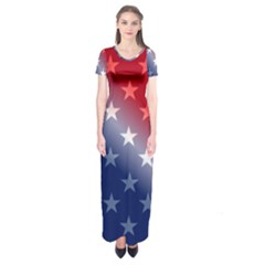 America Patriotic Red White Blue Short Sleeve Maxi Dress by BangZart