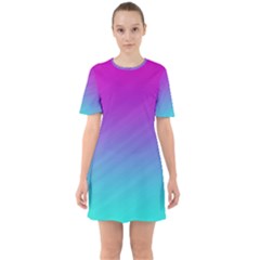 Background Pink Blue Gradient Sixties Short Sleeve Mini Dress