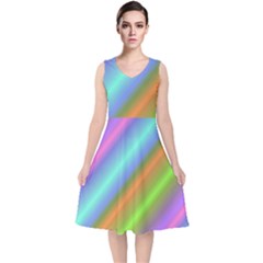 Background Course Abstract Pattern V-neck Midi Sleeveless Dress 