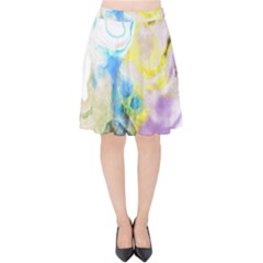 Watercolour Watercolor Paint Ink Velvet High Waist Skirt