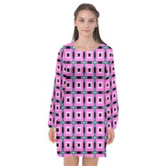 Pattern Pink Squares Square Texture Long Sleeve Chiffon Shift Dress  by BangZart