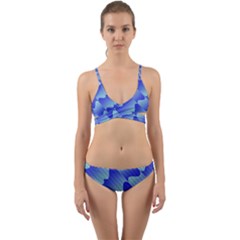 Gradient Blue Pinstripes Lines Wrap Around Bikini Set