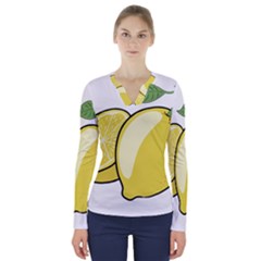 Lemon Fruit Green Yellow Citrus V-neck Long Sleeve Top