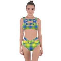 Spring Plaid Yellow Blue And Green Bandaged Up Bikini Set  by BangZart