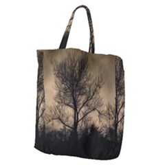 Tree Bushes Black Nature Landscape Giant Grocery Zipper Tote