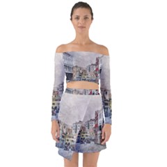 Venice Small Town Watercolor Off Shoulder Top With Skirt Set