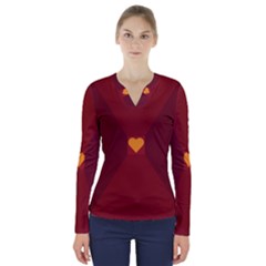 Heart Red Yellow Love Card Design V-neck Long Sleeve Top