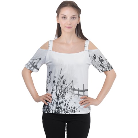 Snow Winter Cold Landscape Fence Cutout Shoulder Tee by BangZart