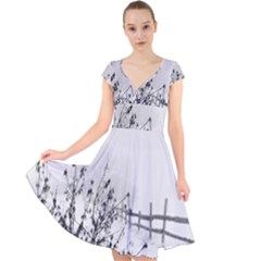 Snow Winter Cold Landscape Fence Cap Sleeve Front Wrap Midi Dress