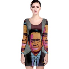 George W Bush Pop Art President Usa Long Sleeve Bodycon Dress by BangZart