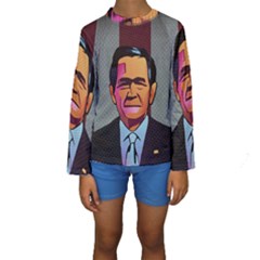 George W Bush Pop Art President Usa Kids  Long Sleeve Swimwear by BangZart