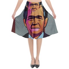 George W Bush Pop Art President Usa Flared Midi Skirt by BangZart