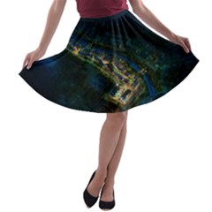 Commercial Street Night View A-line Skater Skirt by BangZart