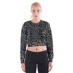 Black Abstract Structure Pattern Cropped Sweatshirt by BangZart