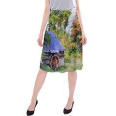 Landscape Blue Shed Scenery Wood Midi Beach Skirt by BangZart