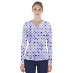 Star Curved Background Blue V-neck Long Sleeve Top