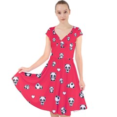 Panda Pattern Cap Sleeve Front Wrap Midi Dress by Valentinaart