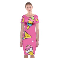 Summer Ice Creams Flavors Pattern Classic Short Sleeve Midi Dress by Bigfootshirtshop