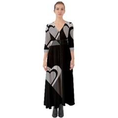 Heart Love Black And White Symbol Button Up Boho Maxi Dress by Celenk