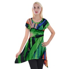 Flowers Art Beautiful Short Sleeve Side Drop Tunic