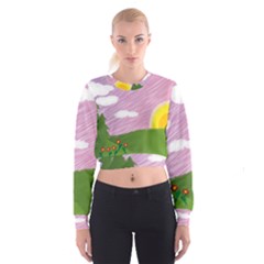 Pine Trees Sunrise Sunset Cropped Sweatshirt by Celenk