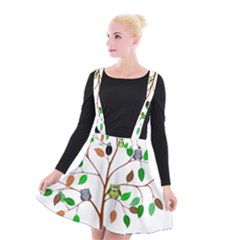 Tree Root Leaves Owls Green Brown Suspender Skater Skirt