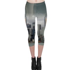 Tornado Storm Lightning Skyline Capri Leggings  by Celenk