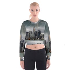 Tornado Storm Lightning Skyline Cropped Sweatshirt by Celenk