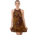 Copper Caramel Swirls Abstract Art Halter Tie Back Chiffon Dress View1