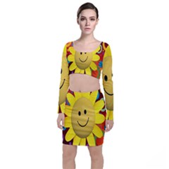 Sun Laugh Rays Luck Happy Long Sleeve Crop Top & Bodycon Skirt Set by Celenk