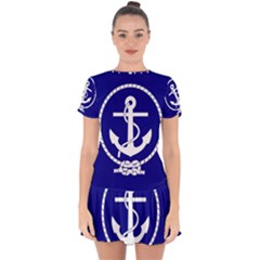 Anchor Flag Blue Background Drop Hem Mini Chiffon Dress by Celenk